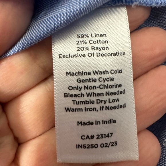 Talbots Chambray Linen Embroidered Blouse - Picture 7 of 8